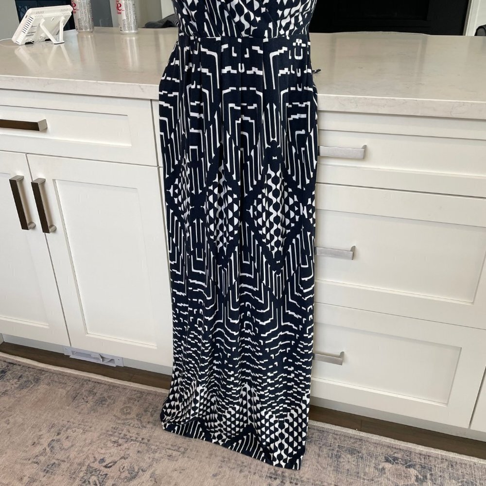 Mario Serrani Italy Slvless V Nk Faux Wrap Geo Print Maxi Dress Navy Sz M - Picture 5 of 10